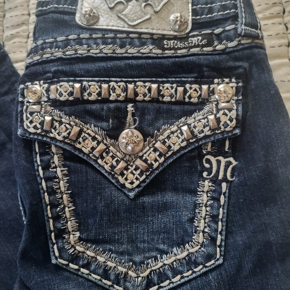 Miss Me Dark Blue Embellished Skinny Ankle Jeans - Picture 2 of 7